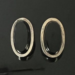 Vintage Taxco 950 Silver Earrings Clip on Black Onyx Large Mexican Modernist